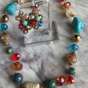 Multicolored Beaded Necklace and Earring Set Chelsea NYC